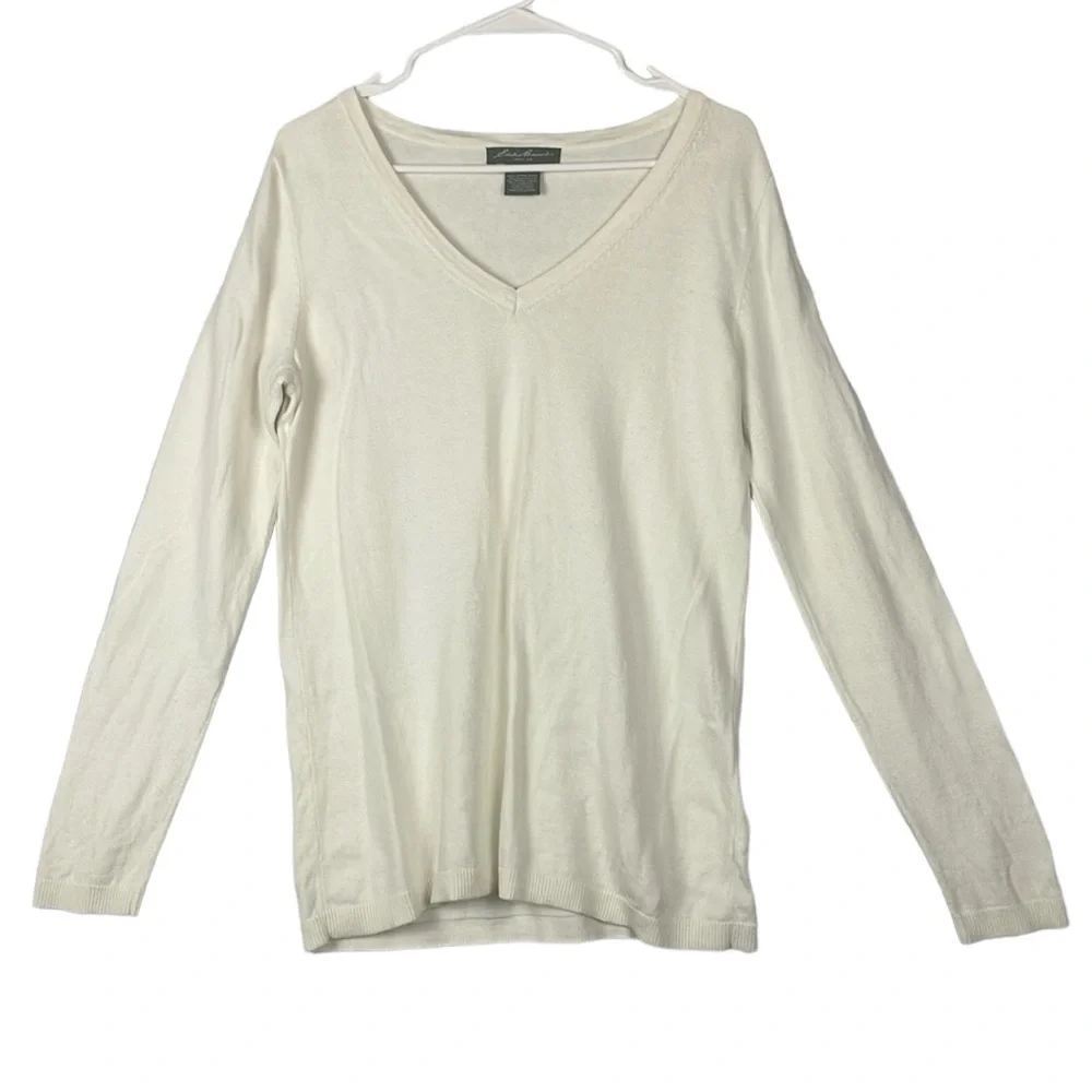 Eddie Bauer cotton and wool blend off white sweater preppy natural minimalist